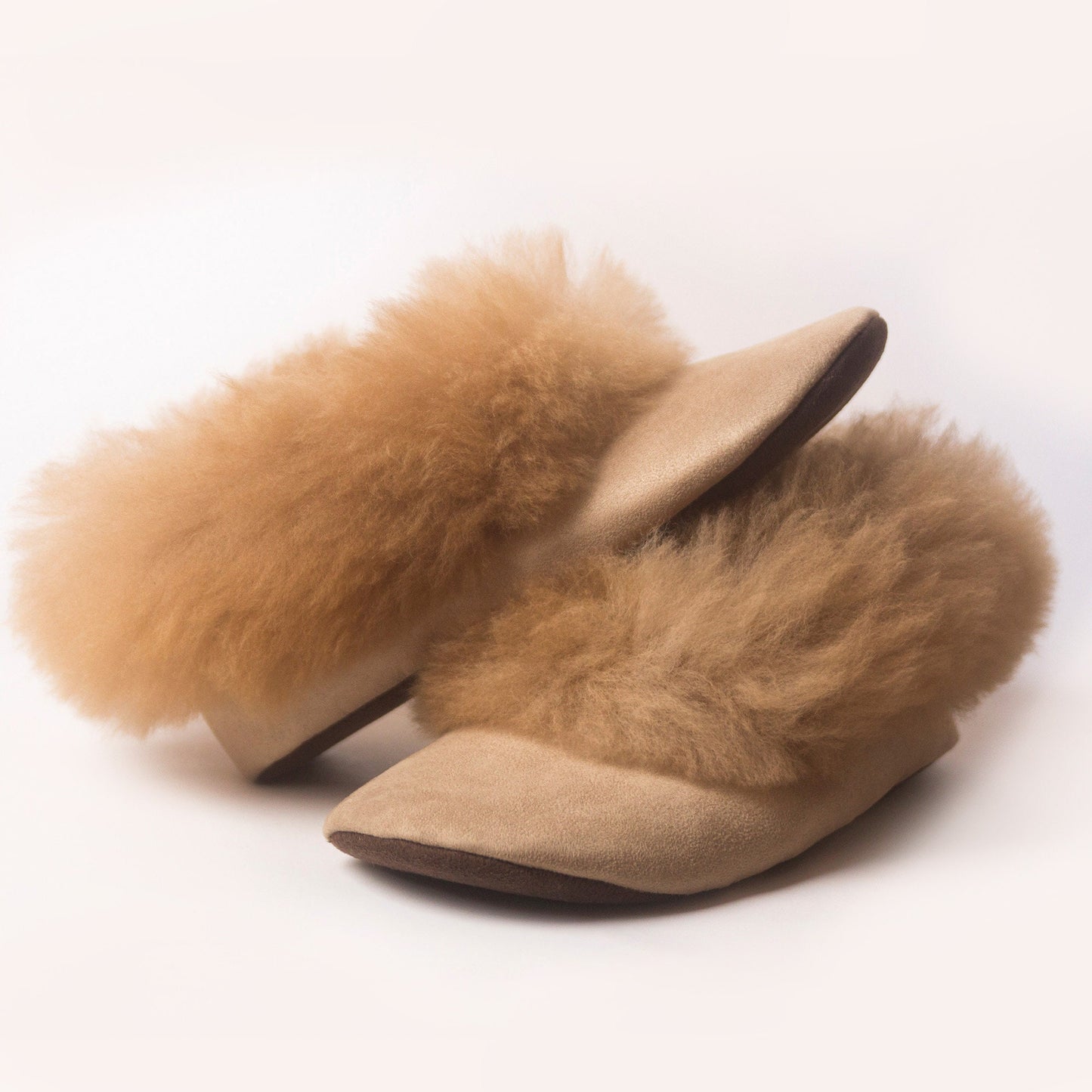 Alpaca Fur Slippers | Beige Slippers Alpaca Fur | Handmade Fur Slippers